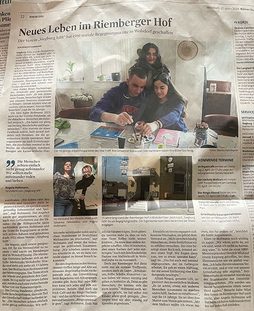 Neues Leben im Riemberger Hof Siegburg Hilft Siegburg Wolsdorf Verein Zeitungsartikel